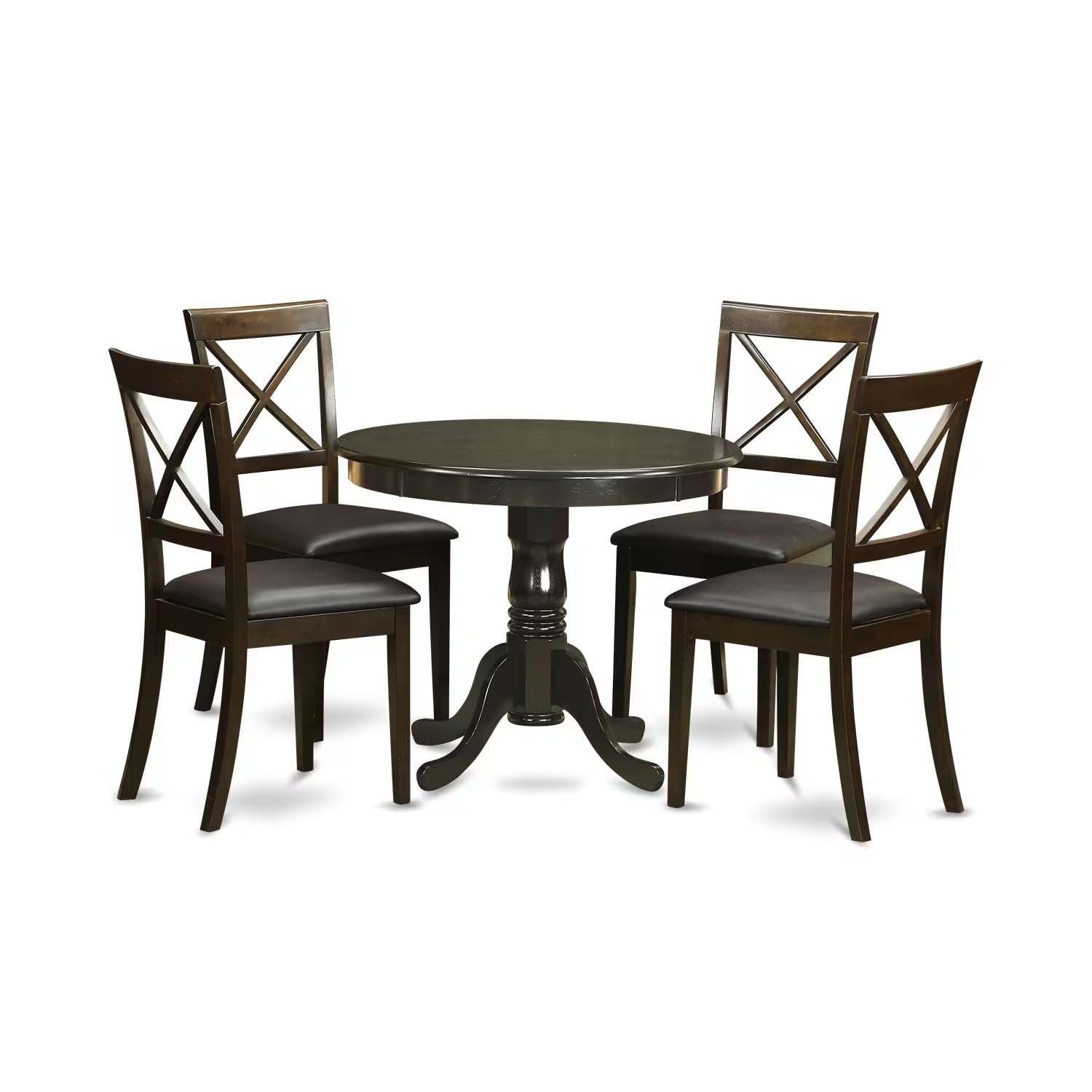 Antique 5 Piece Kitchen Set for 4 Includes a Round Table with Pedestal and 4 Faux Leather