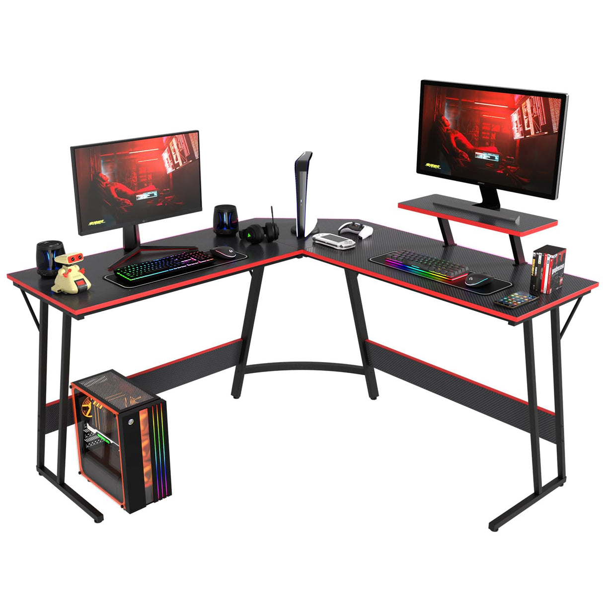 Shaped Desk Corner Gaming Desk Computer Desk with Large Desktop Studying and Working and Gaming for