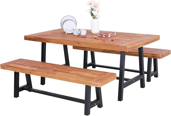 Outdoor Bench Garden Bench Wood 63", Patio Dining Bench