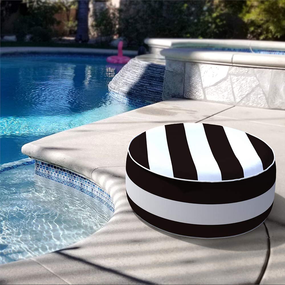 Outdoor Inflatable Ottoman, Fade-Resistant Round Footrest Stool D21”x H9”