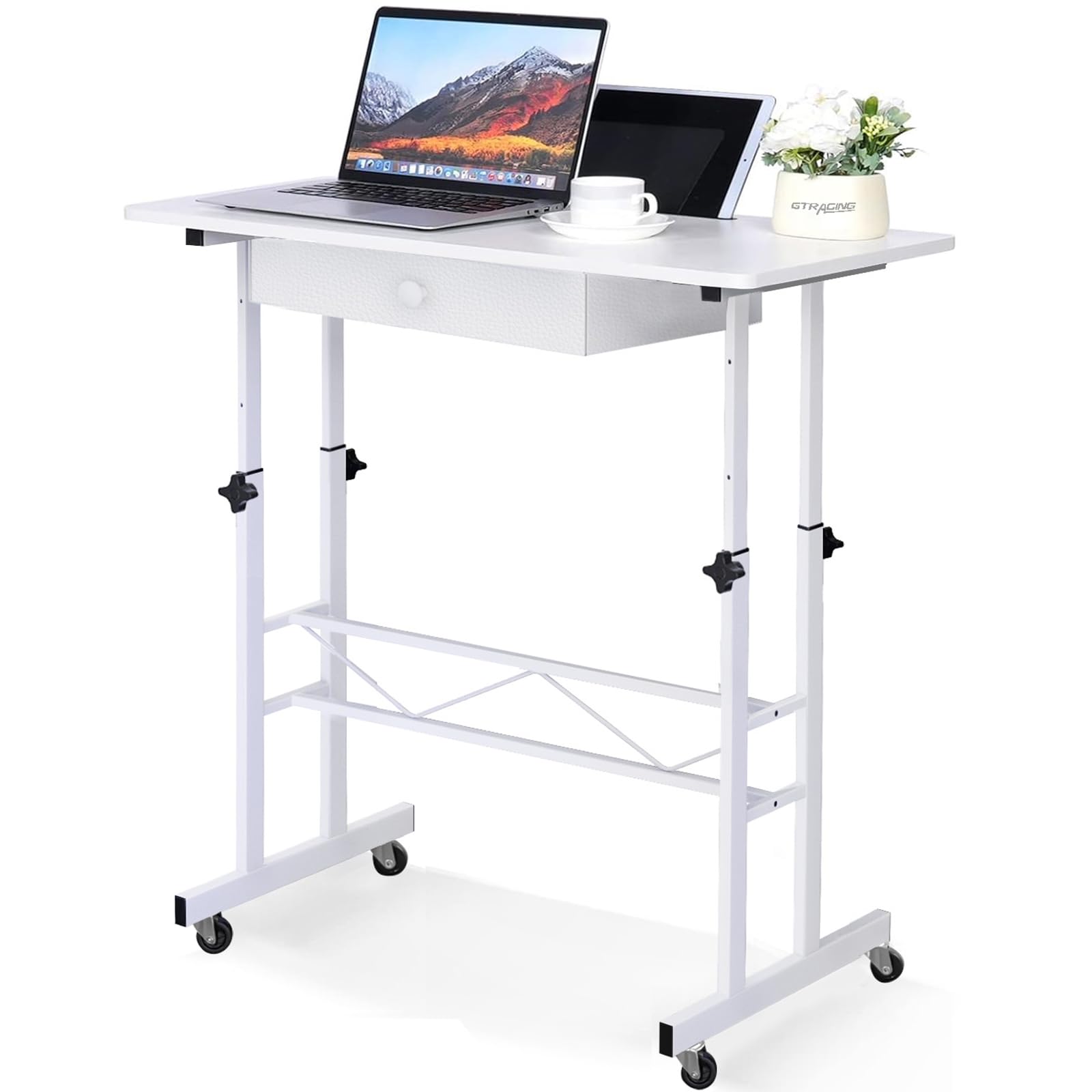 GTRACING Small Standing Desk Adjustable Height Small Computer Desks Mobile Portable Rolling Laptop Table with Wheels 32" Sit Stand Desk Portable Desk Standing Table Treadmill desks