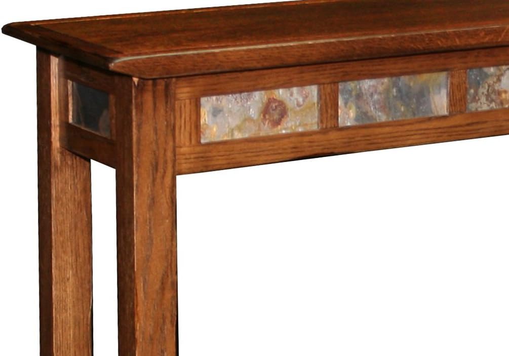 Home 10059 Rustic Slate Tile Hall Console Sofa Table with Shelf, Rustic Oak