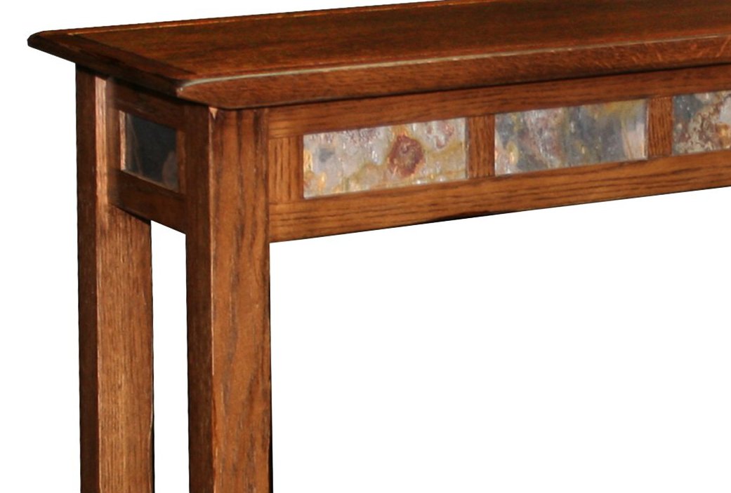 Home 10059 Rustic Slate Tile Hall Console Sofa Table with Shelf, Rustic Oak