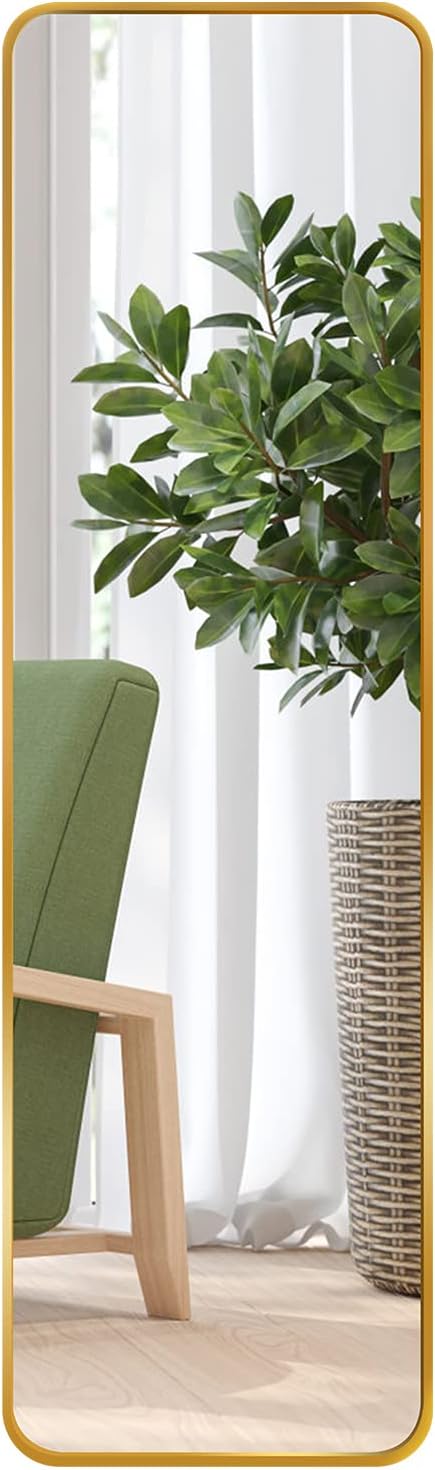 Gold Full Length Mirror Aluminum Framed, Modern Long Wall Mirror