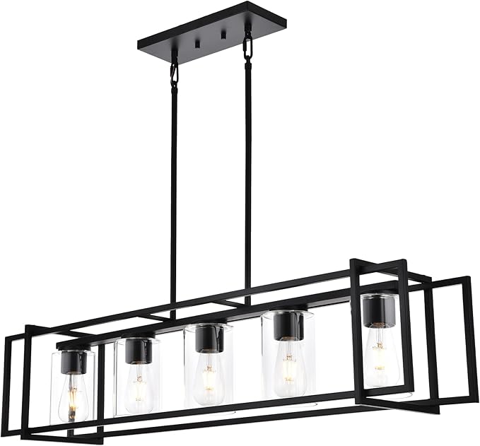5-Light Farmhouse Chandeliers Black Brass Island Lighting Dining Room Pendant Light