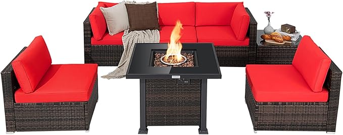 7 Pieces Patio Furniture Set with Fire Pit Table, 50