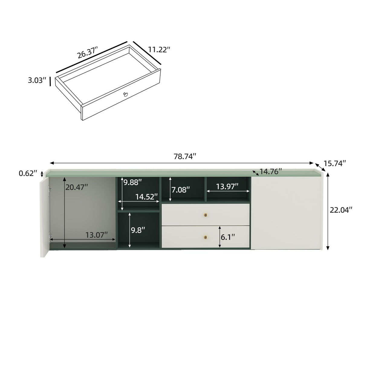 78.74" Modern TV Stand with Storage - Green & White Entertainment Center