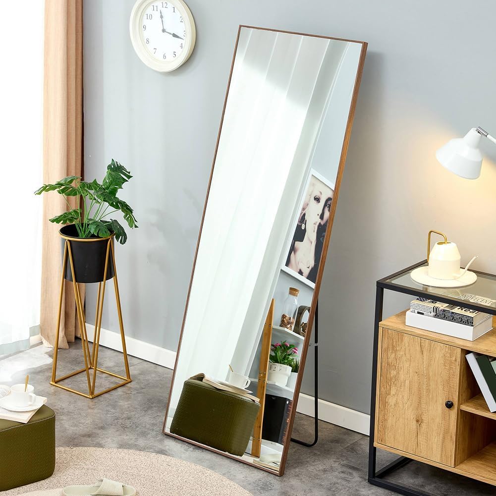 Full-Length Wooden Frame Mirror for Living Room and Bedroom - Brown