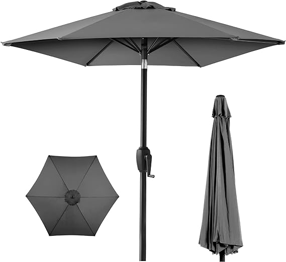 7.5ft Heavy-Duty Round Outdoor Market Table Patio Umbrella w/Steel Pole, Push Button Tilt