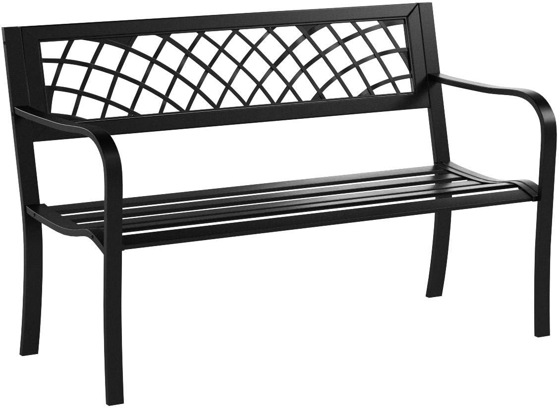 Garden Bench Outdoor Bench with Plastic Backrest for Patio Metal Bench Park
