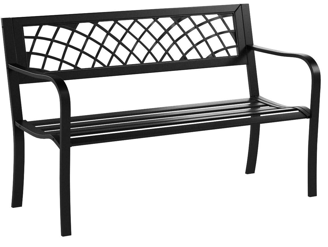 Garden Bench Outdoor Bench with Plastic Backrest for Patio Metal Bench Park