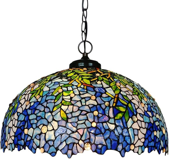 Tiffany Styled Hanging Pendant Lamp, 20 inch Wide Peach Stained Glass Lampshade