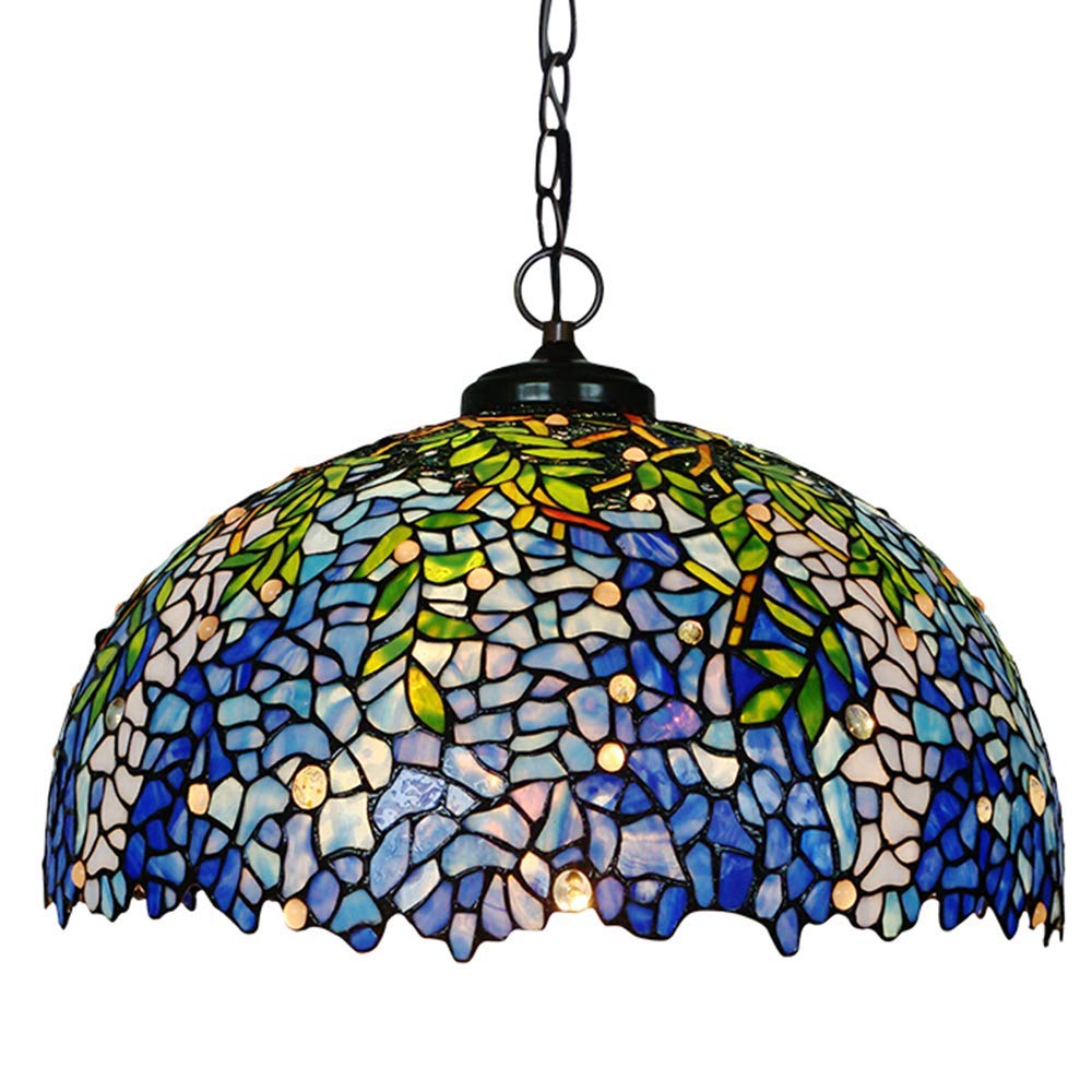 HT Tiffany Style Hanging Pendant Lamp 20 Inch Wide Wisteria Stained Glass Lampshade 3-Light Traditional Handmade Chandelier Ceiling Decor for Kitchen Restaurant Corridor Bedroom Living Room Bar