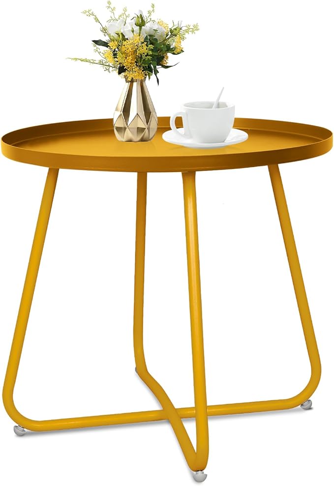 Yellow Outdoor Side Tables, Small Outdoor Table, Round Patio Side Table