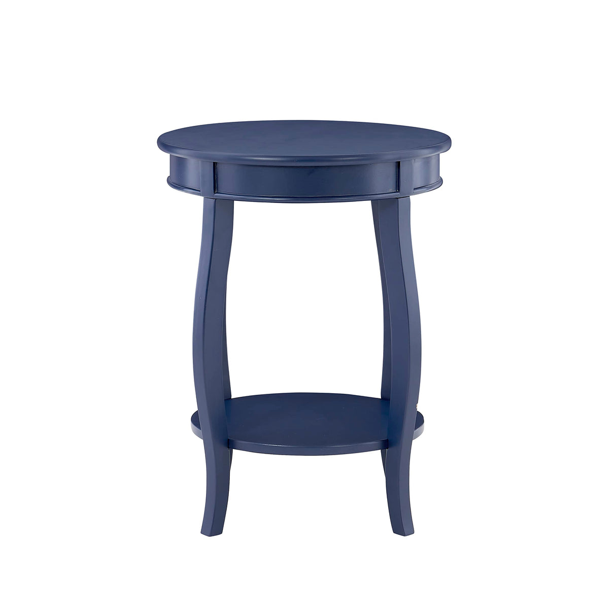 Phipps Navy Blue Round Side Table with Shapely Legs and Shelf