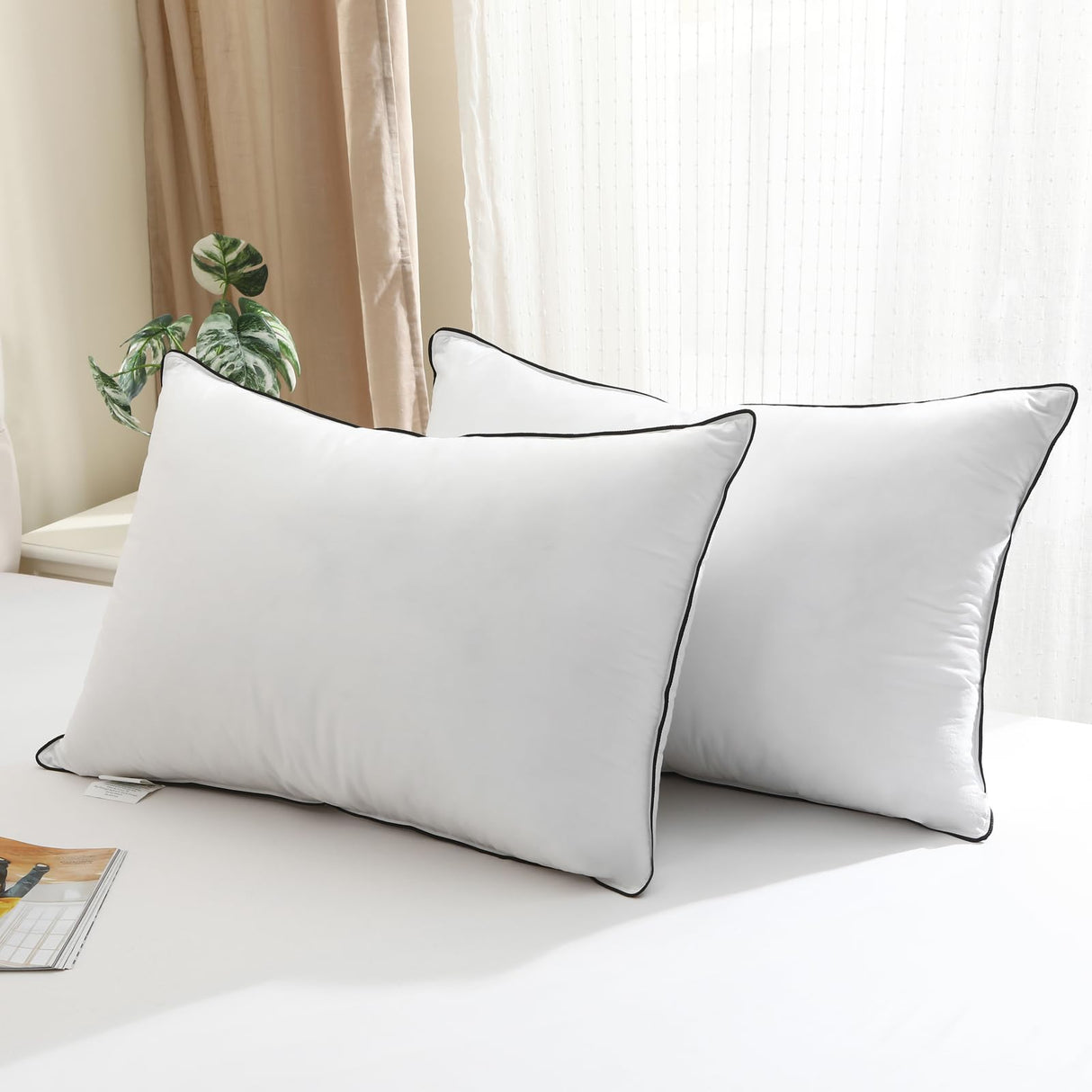 Feather Down Pillows King Size Set of 2, Luxury Hotel Bed Pillows, 100% Organic Cotton