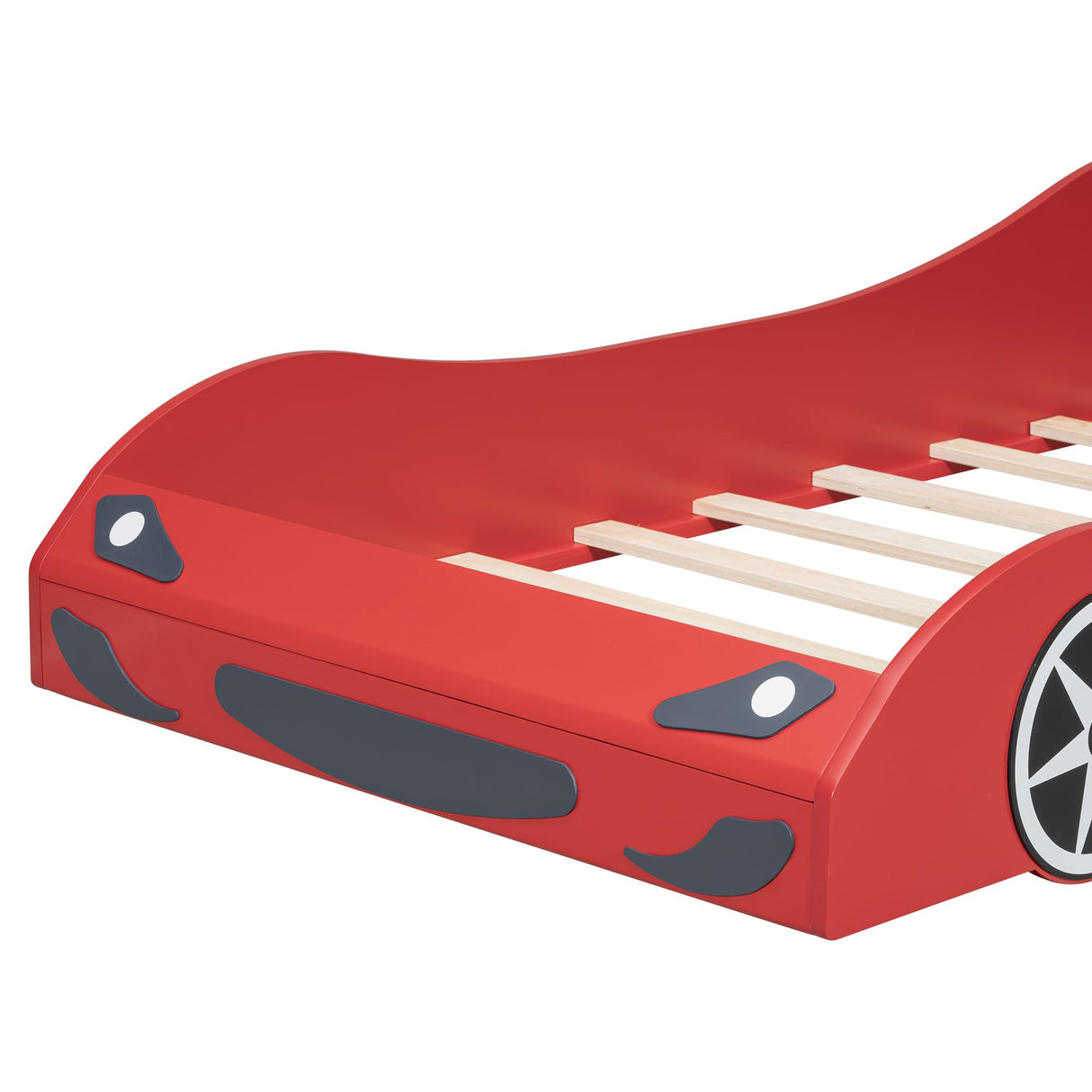 Twin Race Car Bed with LED Lights and Guardrails