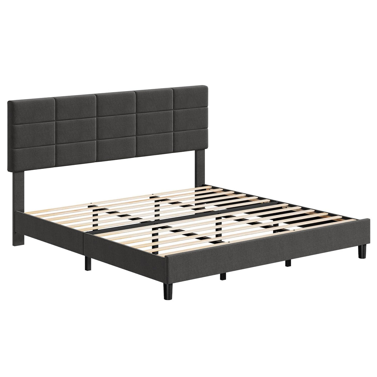 King Size Bed Frame with Headboard, Linen Upholstered King Bed Frame