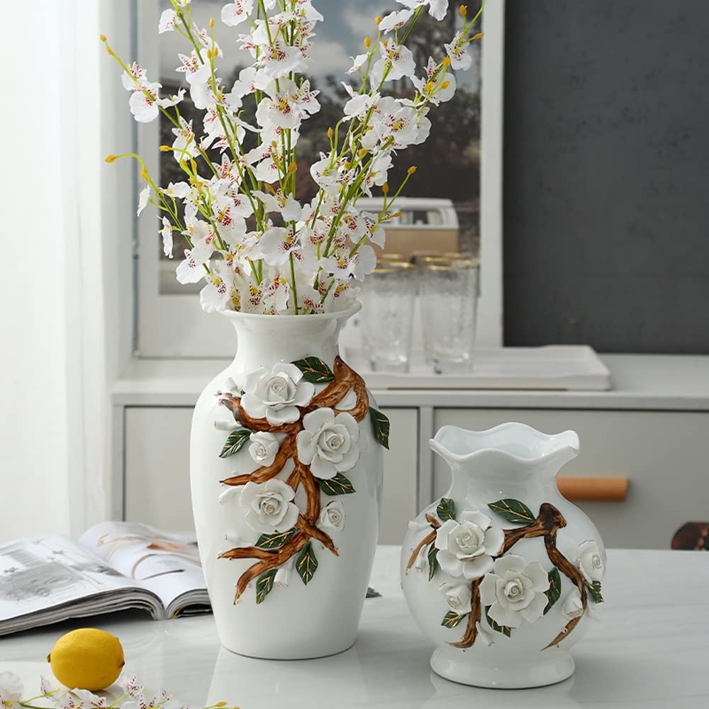 White Ceramic Vase, Modern Art Decorative Flowers Vases,Centerpieces for Dining Table