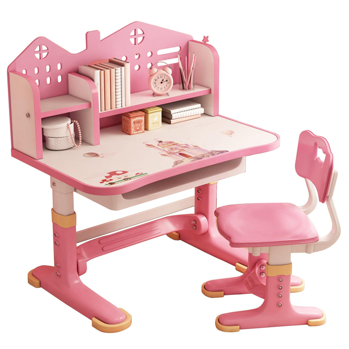 Height Adjustable Vanity Table and Chair Set,Ergonomic Design Study Desk for Children