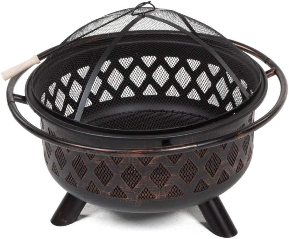 Ember Red Rubbed Bronze Crossweave 36 inch Wood Burning Fire Pit - with Free Grill Grate and Cover, Durable and Perfect for Outdoor Grill - Bircata