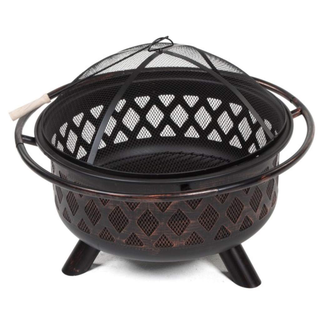 Ember Red Rubbed Bronze Crossweave 36 inch Wood Burning Fire Pit - with Free Grill Grate and Cover, Durable and Perfect for Outdoor Grill - Bircata