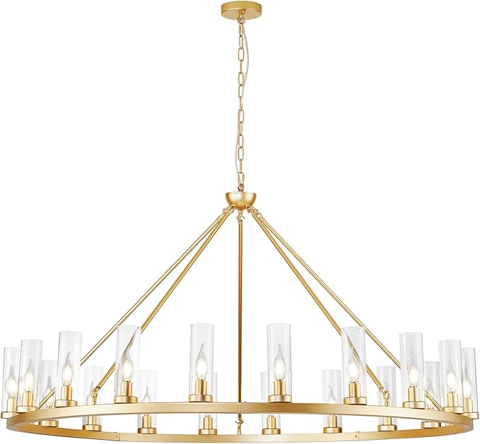 Farmhouse Wagon Wheel Chandelier,D42 16 Light Gold Industrial Rustic Chandelier Lighting