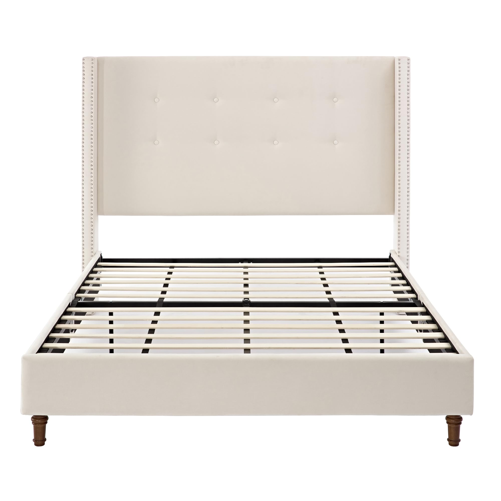 Upholstered Bed Frame, 54" High Headboard with Nailhead Trim Wingback