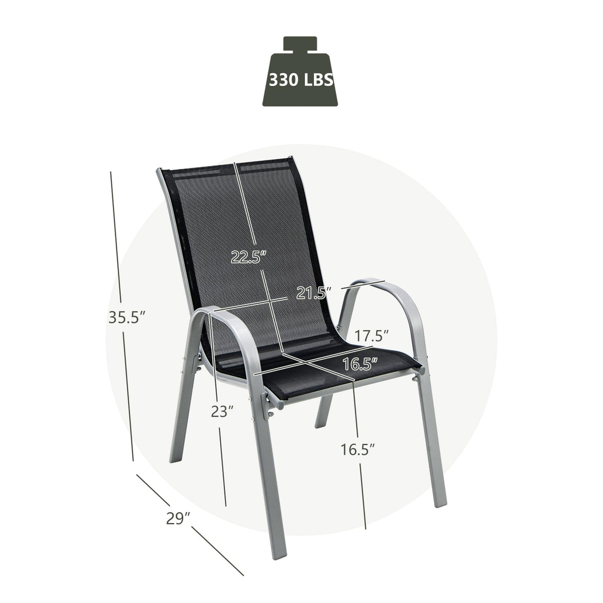 Set of 4 Patio Chairs, Stackable Outdoor Dining Chairs, 330 LBS Capacity