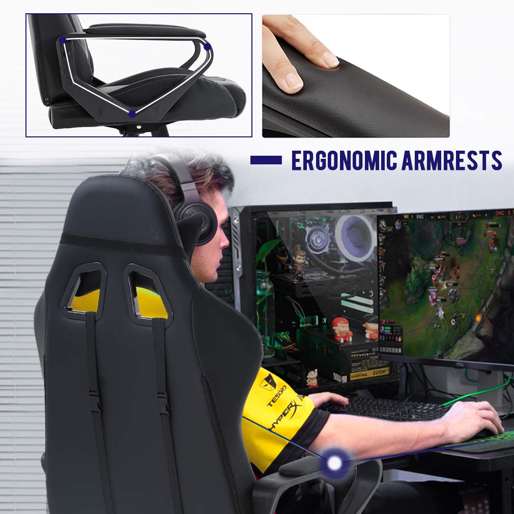 High-Back Gaming Chair PC Office Chair Computer Racing Chair PU Desk Task Chair