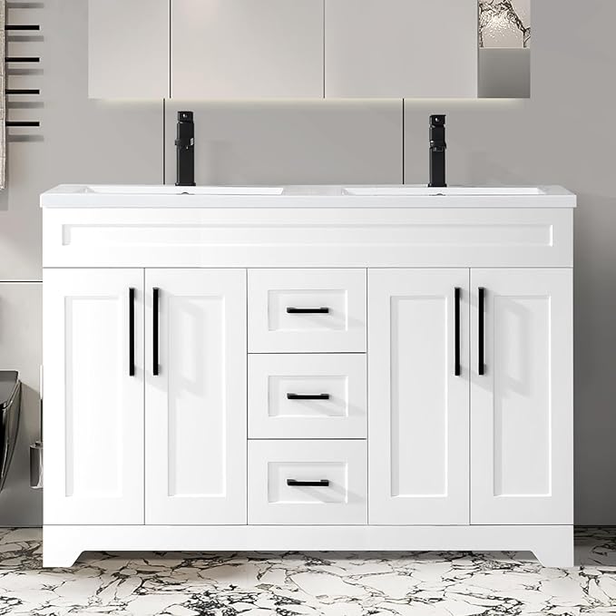 48" Luxurious Bathroom Vanity with White Stone Countertop and Rectangle Sink