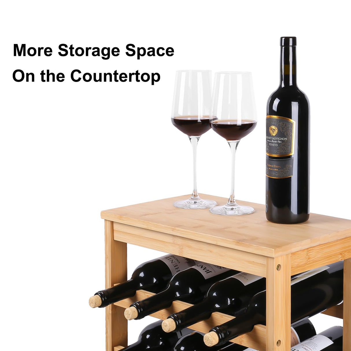 24 Bottles Wine Rack Freestanding Floor, Bamboo Wine Storage
