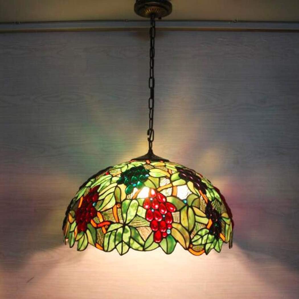 Tiffany Style Baroque Pendant Lamp Red Grape Green Leaves Stained Glass 20 Inch Shade