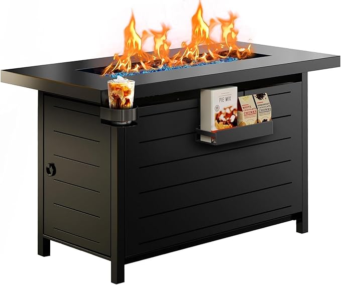 42 Inch Gas Fire Pit Table, 60,000 BTU Propane Pits for Outside