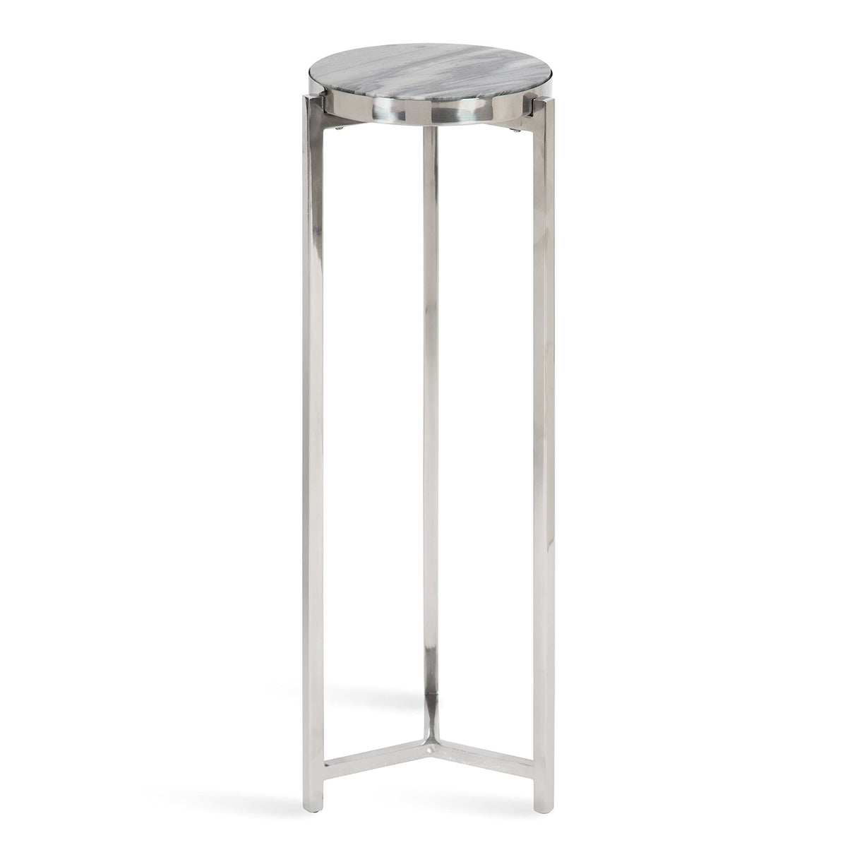 Aguilar Modern Drink Table, 9 x 9 x 23, Gray and Silver, Genuine Marble Accent Table