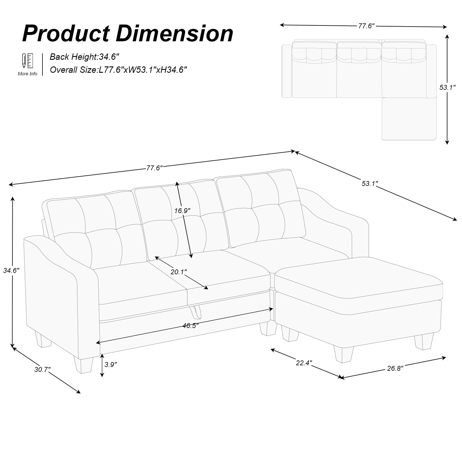 Velvet Sectional Couch with Storage, L Shaped Sofa with Chaise for Small Space, Black