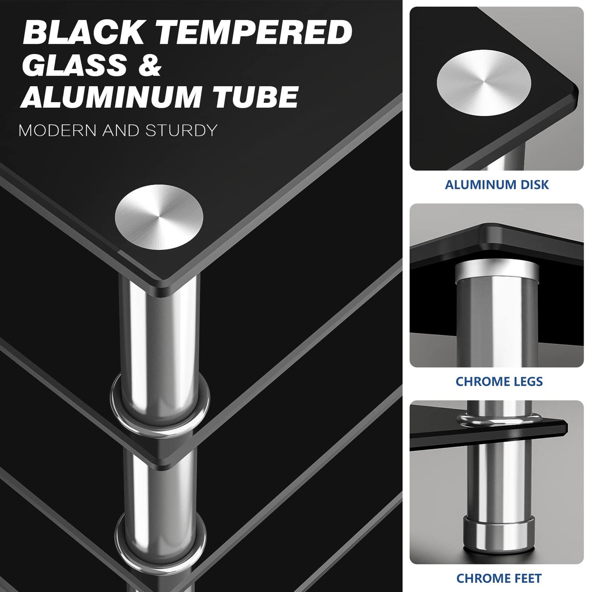 Audio-Video Media Stand with 5-Tier Tempered Glass Shelves, Modern AV Cabinet