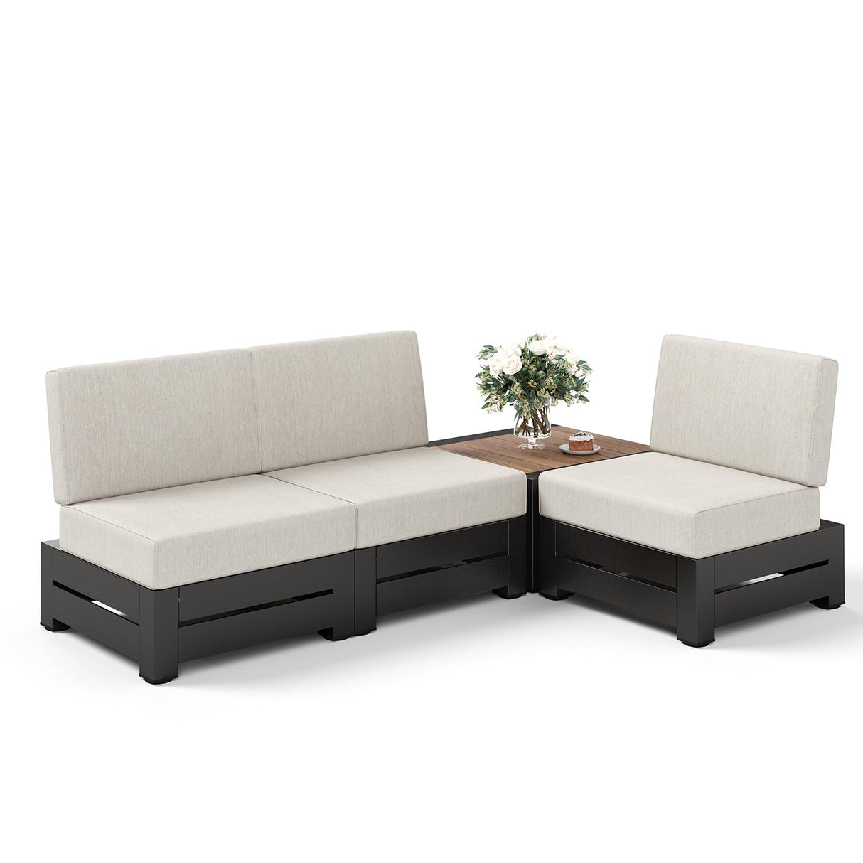 Upgraded 4 Piece Metal Patio Furniture Set with 5.9" Thick Cushion