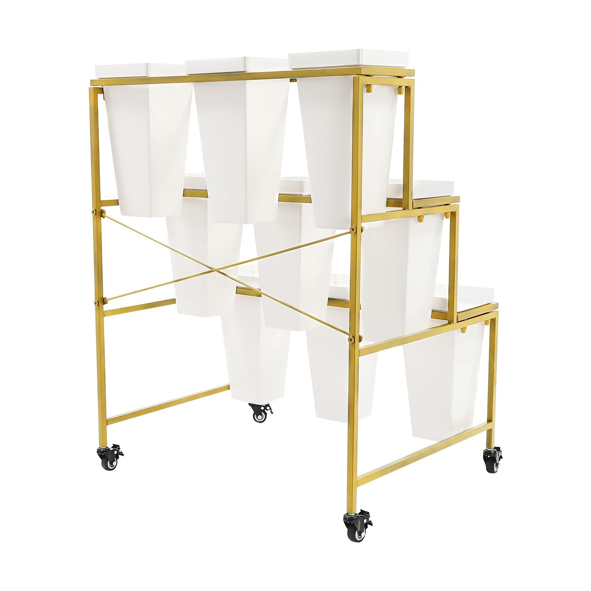 Mobile 3-Tier Flower Display Stand with 9 Plant Buckets