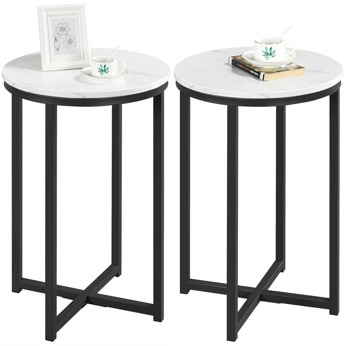 Round End Table Set of 2,16in Faux Marble Accent Table,Modern Side Table