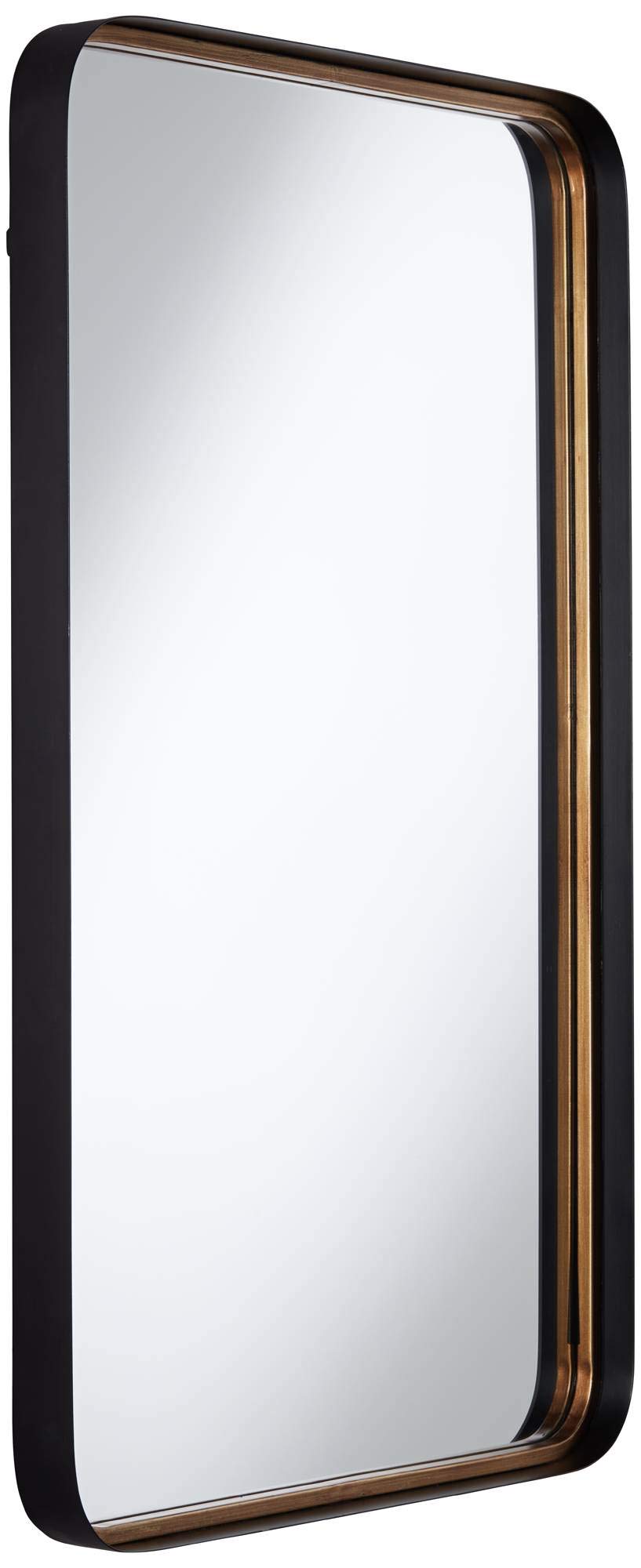 Uttermost Rounded Corner Rectangular Vanity Decorative Wall Mirror Modern Rustic Gold Black Iron Frame Beveled Edge 24" Wide for Bathroom Bedroom Living Room Home House Office Entryway