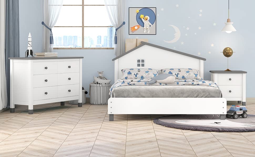 Modern 3-Pieces Bedroom Set with Nightstand and 6 Drawers Storage Dresser