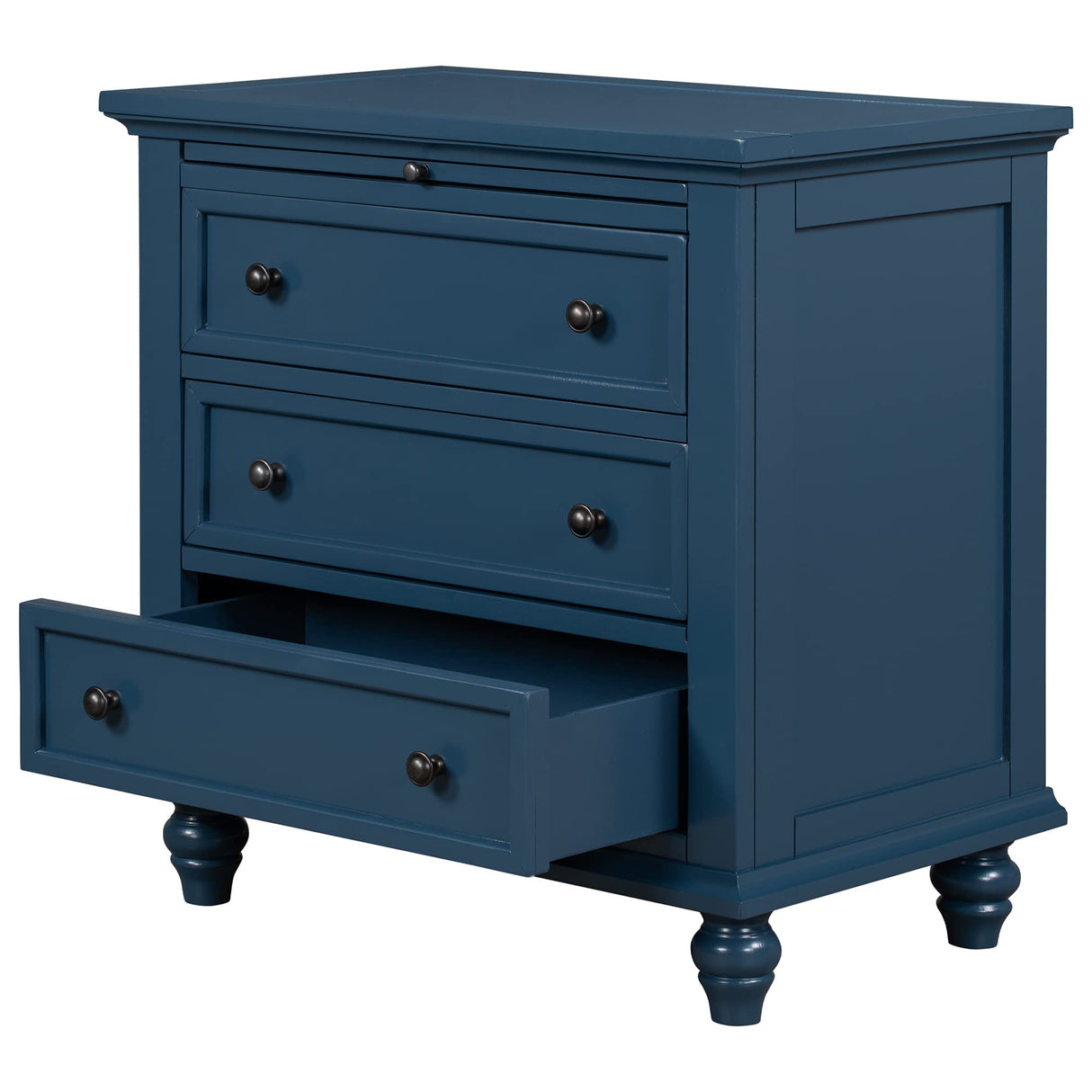 Nightstand with Storage, Wood Bedside End Table with 3 Drawers & Pull Out Tray