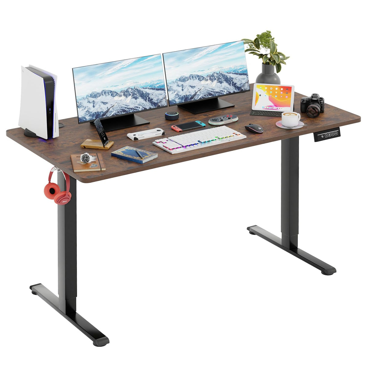 Electric Standing Desk 55x24 Inch Height Adjustable Computer Desk Large Space Office