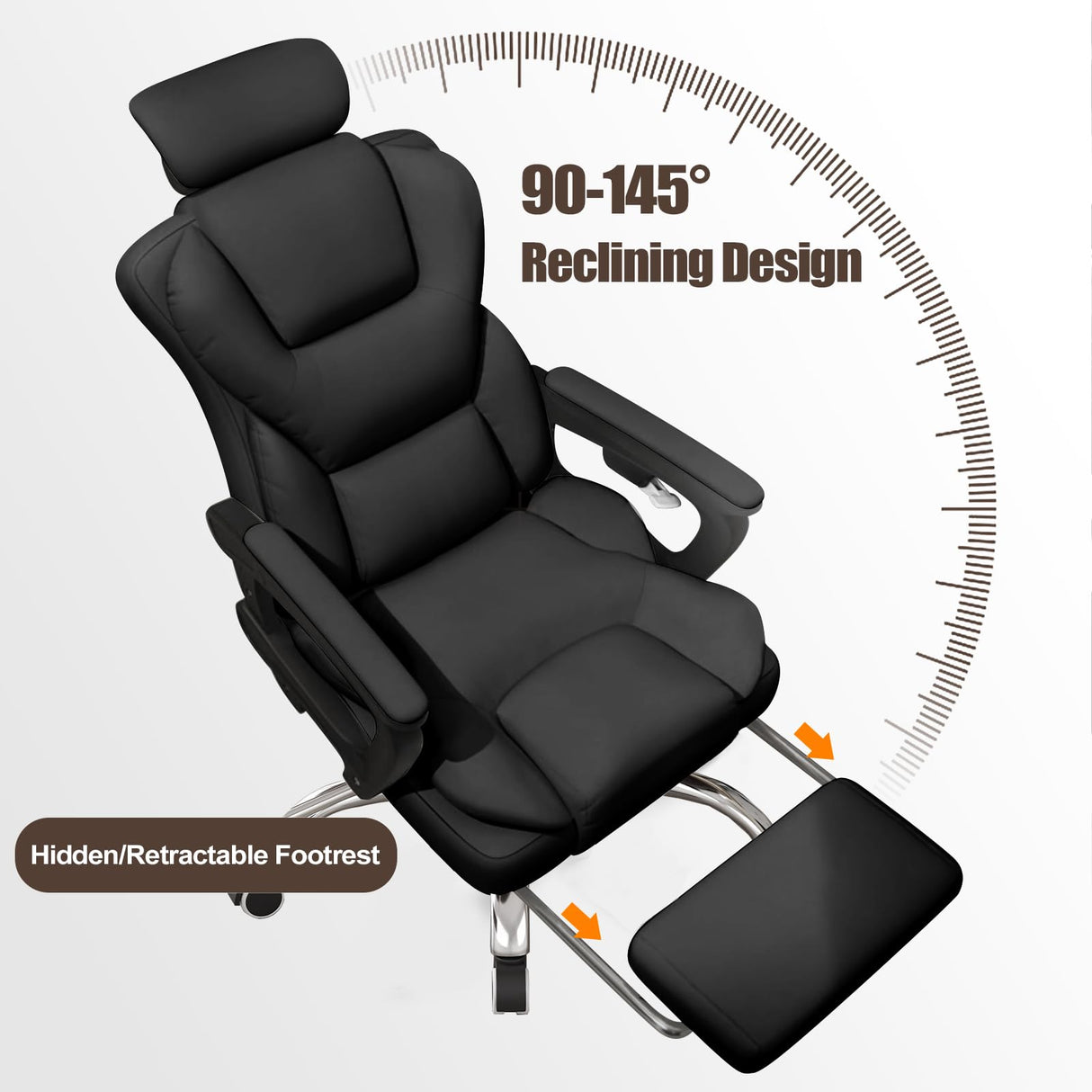 HDHNBA Office Chair Big and Tall Computer Gaming Chairs with Foot Rest Comfortable Lumbar Support Ergonomic High Back Reclining Desk Chairs PU leather Executive Office Work Chair, Black
