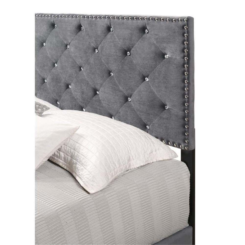 Suffolk Velvet Upholstered Twin Bed in Gray