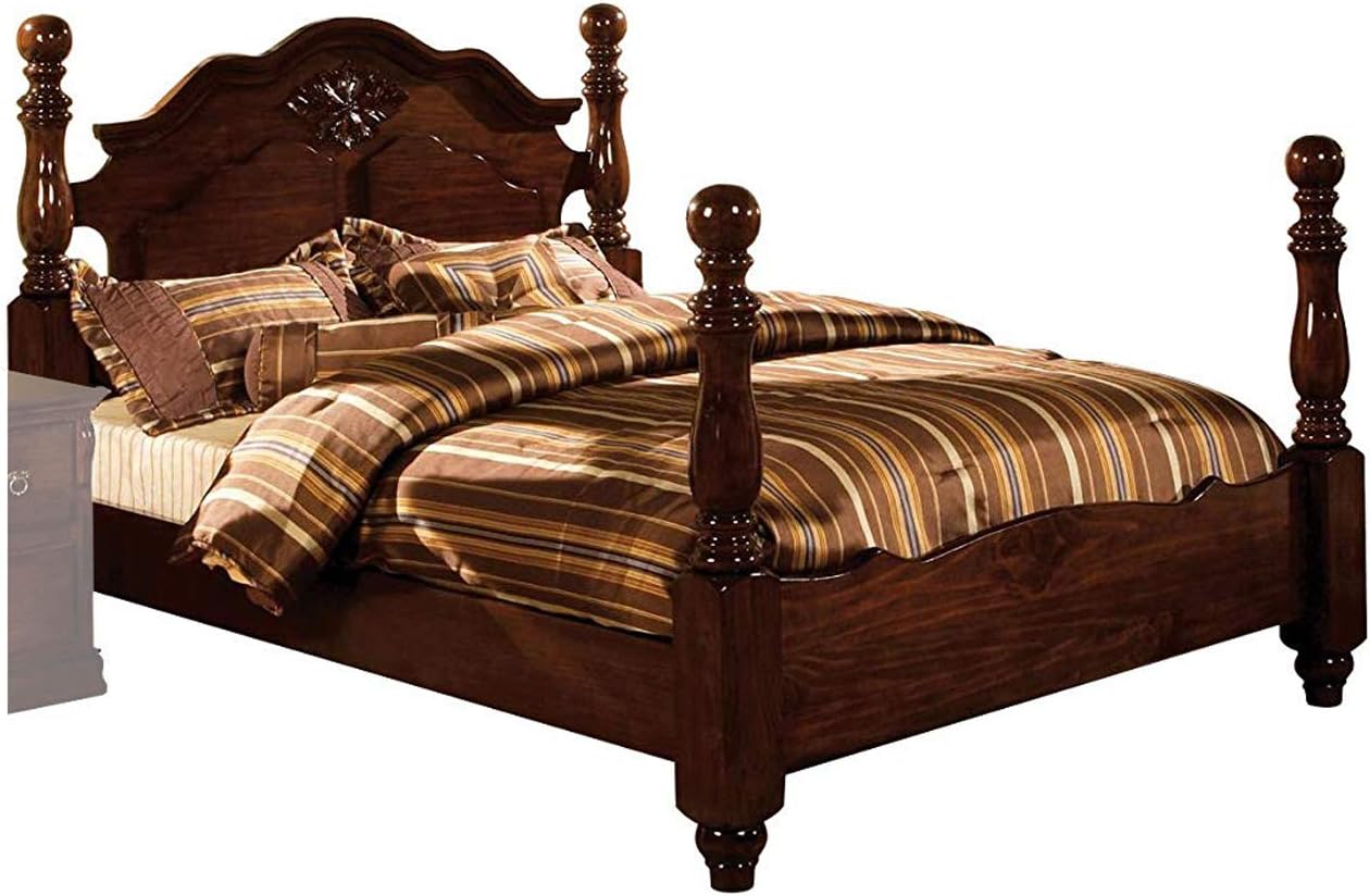 Benjara Scalloped Design California King Bed with Turned Side Posts, Brown