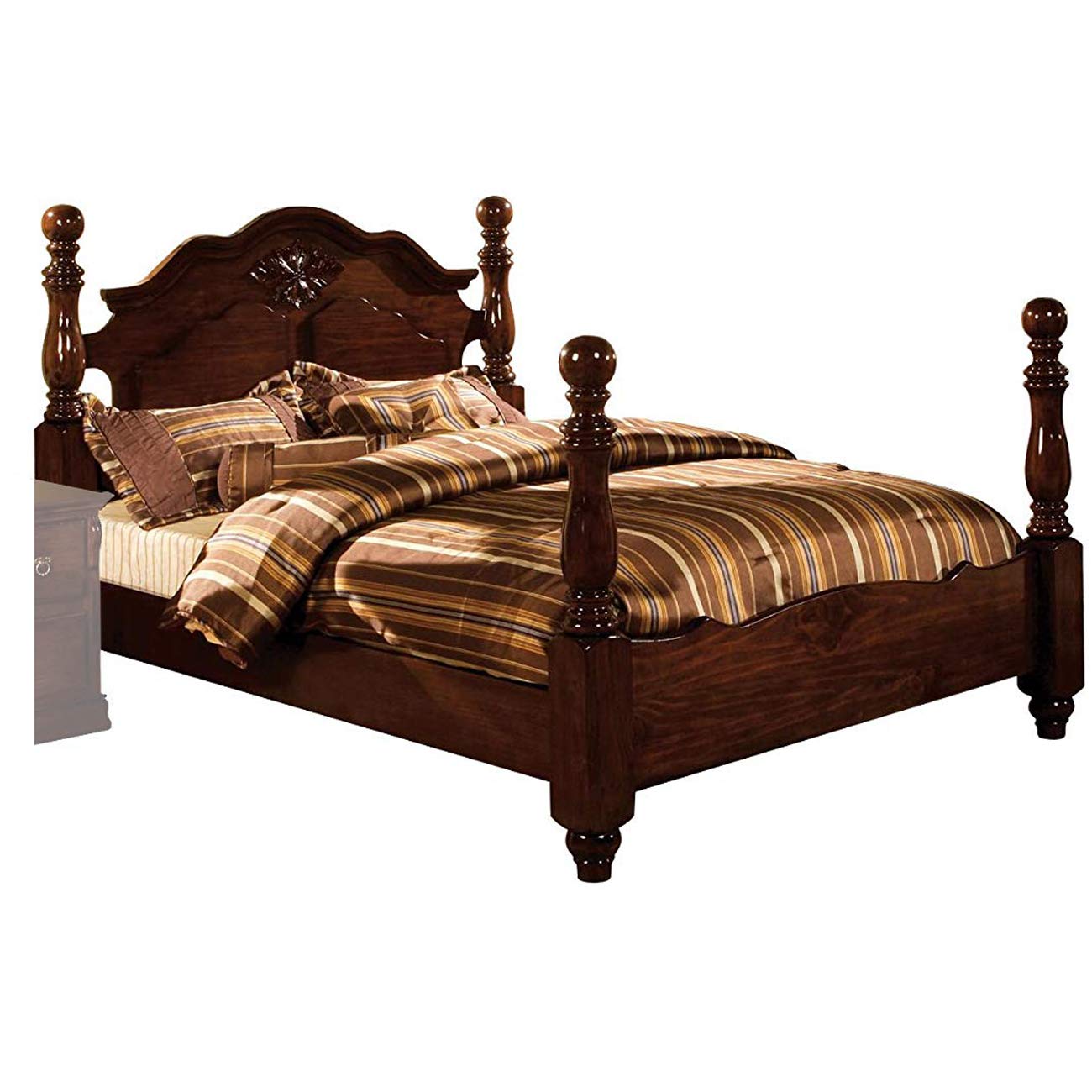 Benjara Scalloped Design California King Bed with Turned Side Posts, Brown
