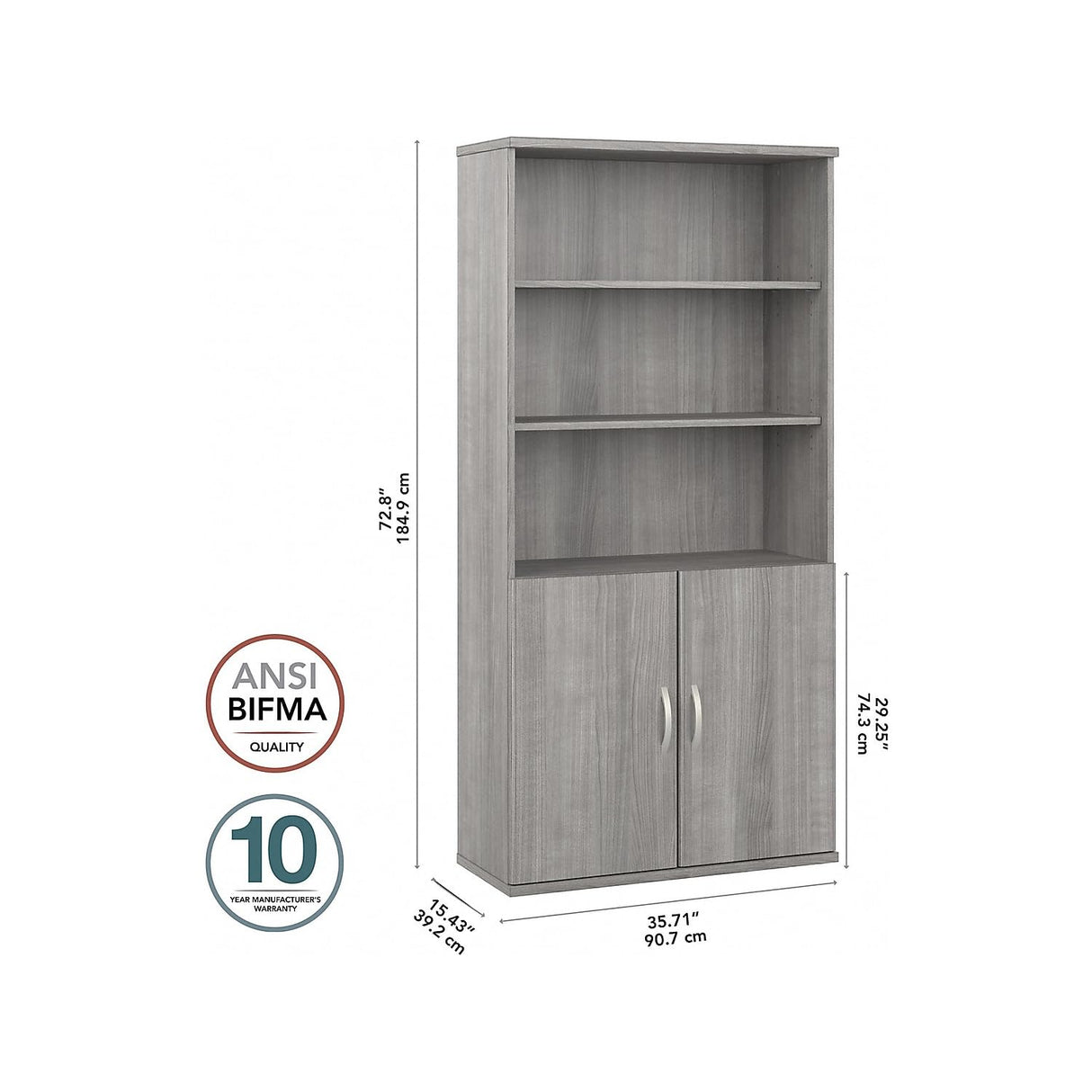 Bush Business Furniture HYB024PG Hybrid 5-Shelf 73-Inch H Bookcase with Doors, Platinum Gray