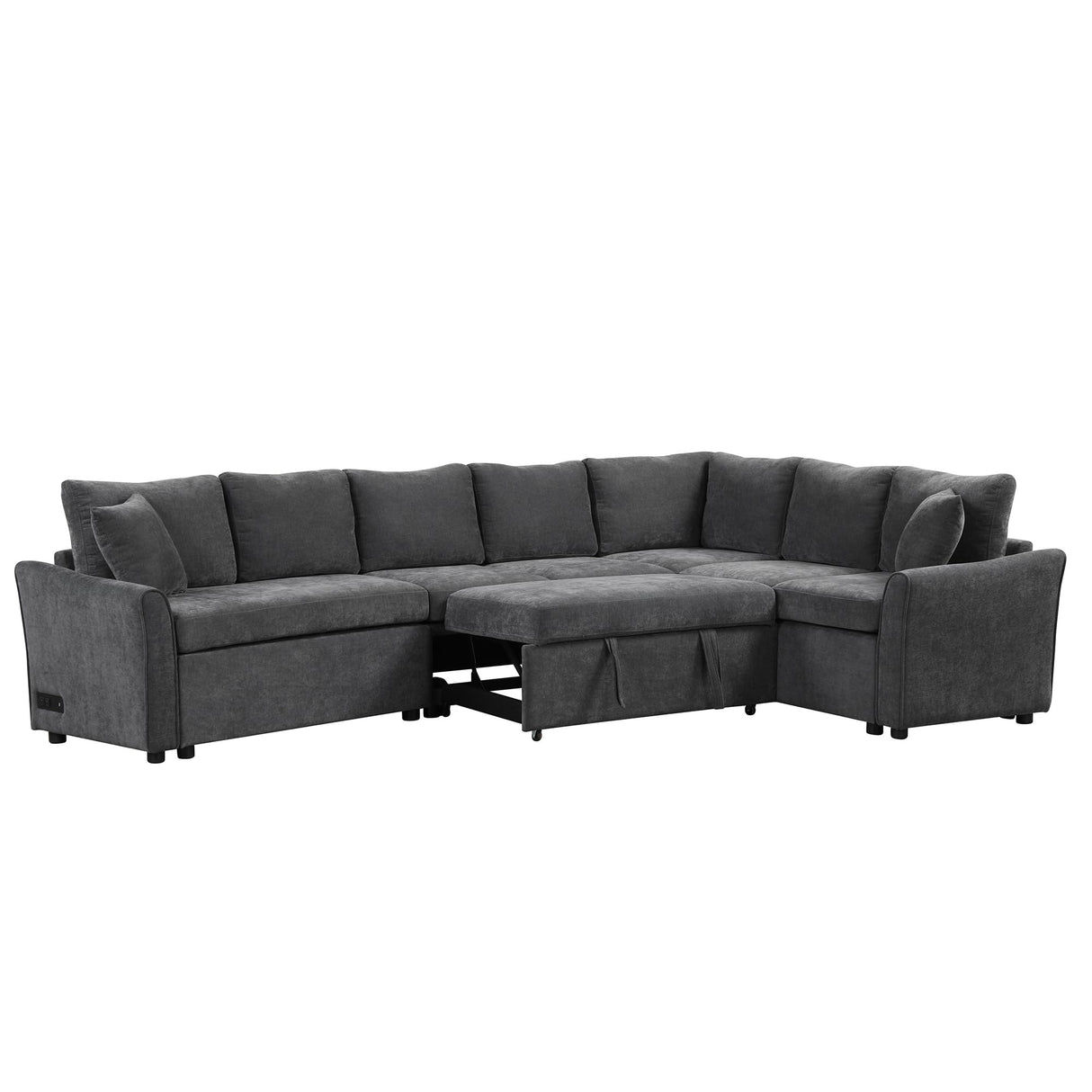 125" Pull Out Sleeper Sofa Bed with 2 Back Pillows,Oversized L-Shaped Sectional